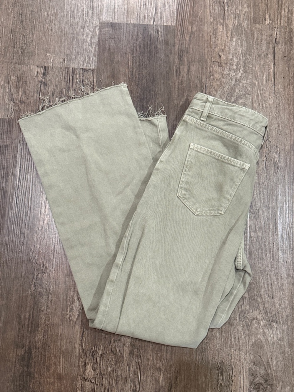 Stradivarius Jeans Womens 4 Green Cotton Wide Leg Baggy Frayed Raw Hem